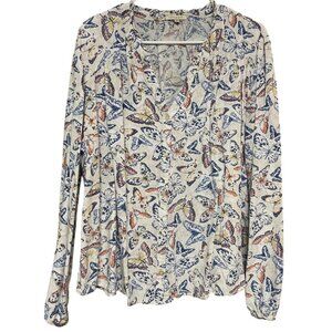 Kate & Sam Women's Long Sleeve Button Up Blouse Top White Butterfly Plus Size 2X